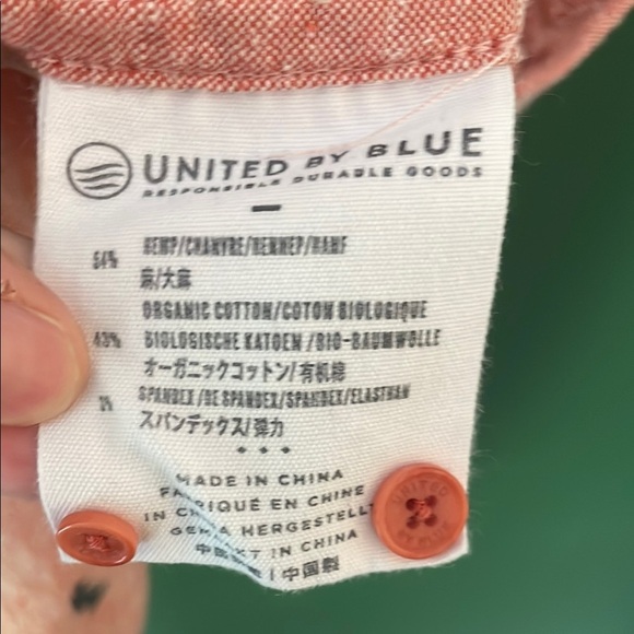 United By Blue Red Tree Print Woven Mens L Sustainable Hemp Cotton Fabrication - Picture 3 of 6